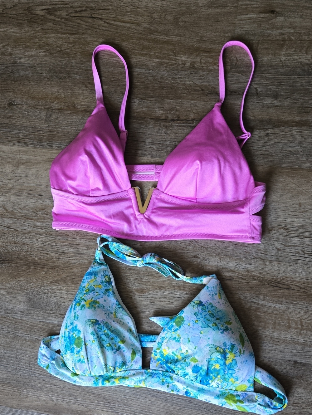 Victoria's Secret Purple Bikini Top and Blue Floral Bikini Top